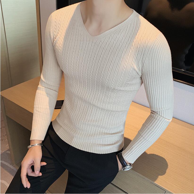 2022 Winter Sweaters Men Korean Fashion Streetwear V-Neck Sweaters Solid Color Men Cashmere Sweater Woolen Slim Trends S-3XL
